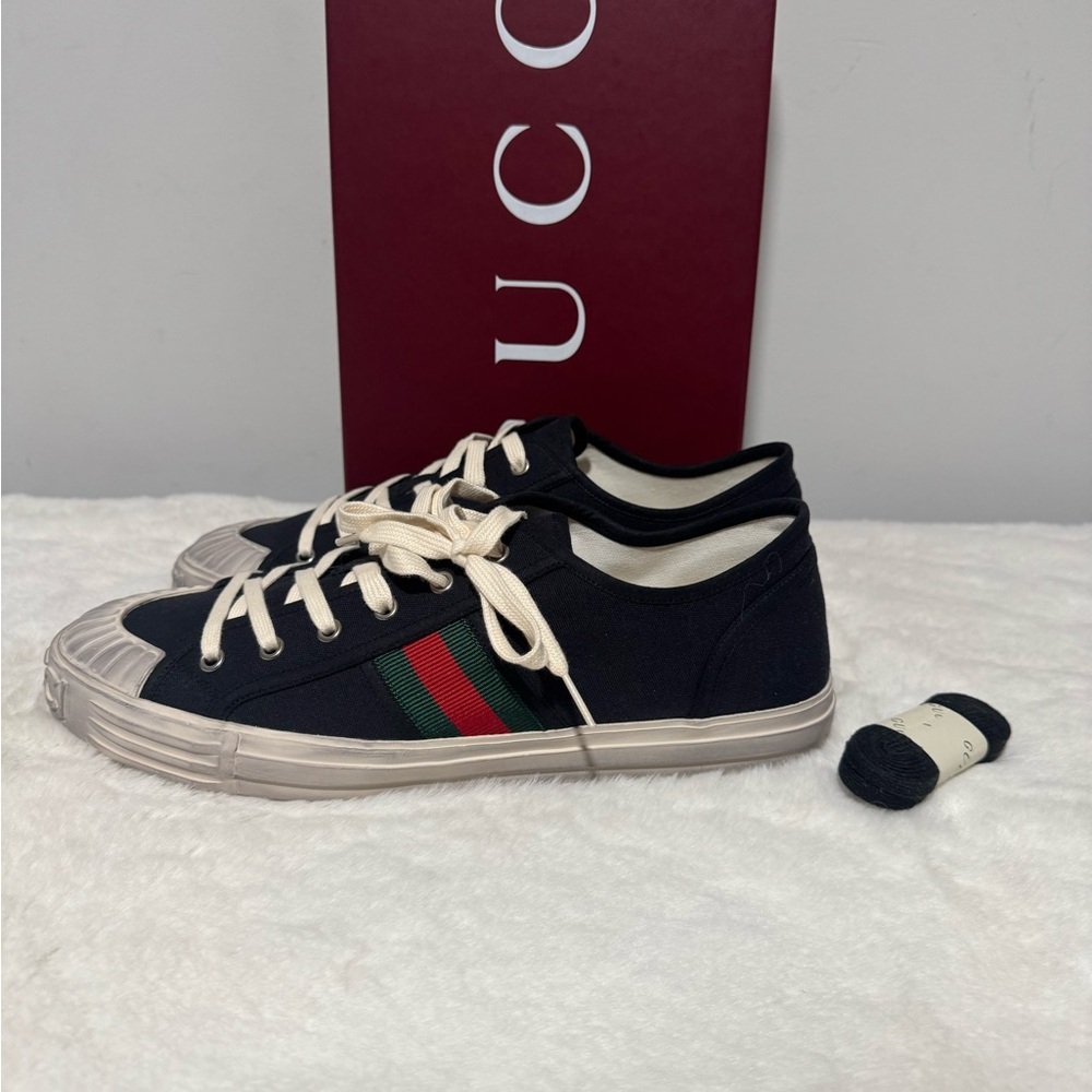 Gucci Black Canvas Sneakers with Red and Green Accents - Picture 3 of 7